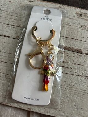 5/$25 Mint Gold Parrot Keychain with Multicolor Enamel Accent